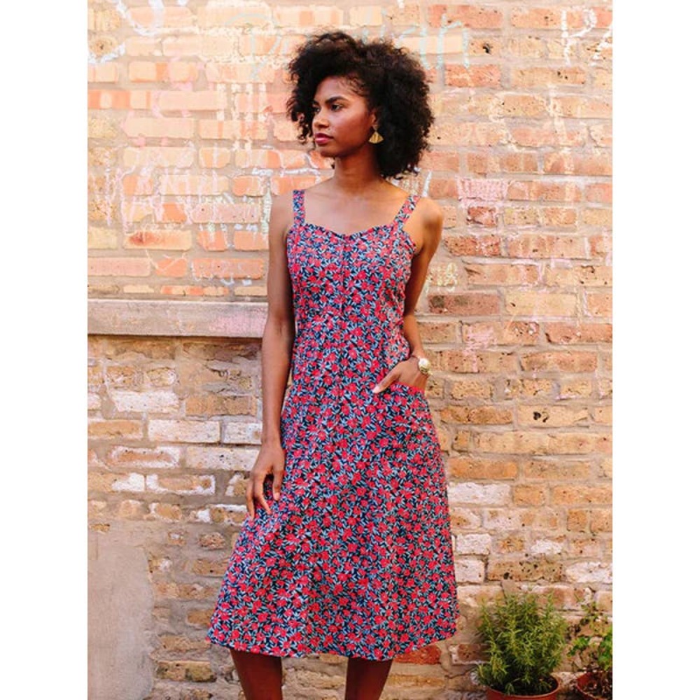 Mata Traders Womens Dress Size M Aloha Midi Red Poppies Button Front Blue NEW